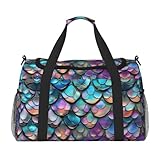 Bolsa de mano plegable con estampado de escamas de sirena con cremallera impermeable para escapadas de fin de semana