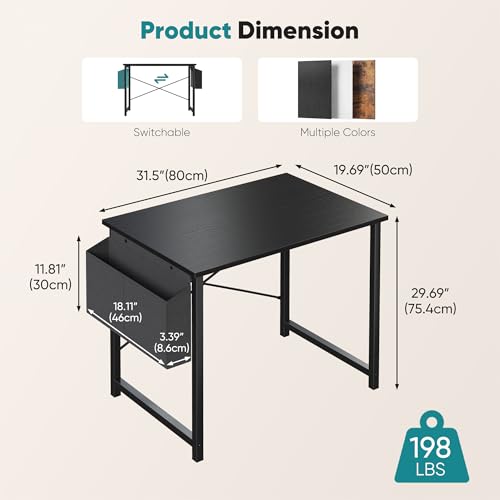 Image of OLIXIS Small Computer Desk, 31 Inch Gaming Desks for Home Office | Writing Study Craft Work Table, Computer Workstation for Bedroom Small Spaces with Storage Bag, Black