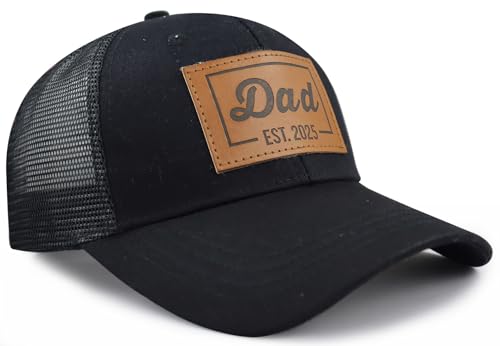 Image of Goyklrb Funny Dad Est 2025 Trucker Hat for Men, Adjustable Leather New Daddy Gifts Baseball Cap
