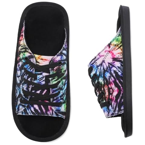 JOINFREE Canvas Slippers for Women Adjustable Shoelaces Memory Foam Wide Slide Sandals Fashion Casual Shoes Comfortable Slip-On Sneakers Diabetic Arthritis Edema Indoor Outdoor Colorful 11-12 Cover