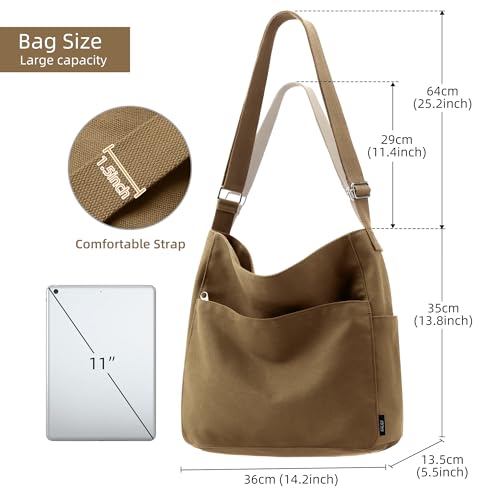 Image of KALIDI Canvas Tote Bag Zipper Large Crossbody Shoulder Bag Messenger Bag