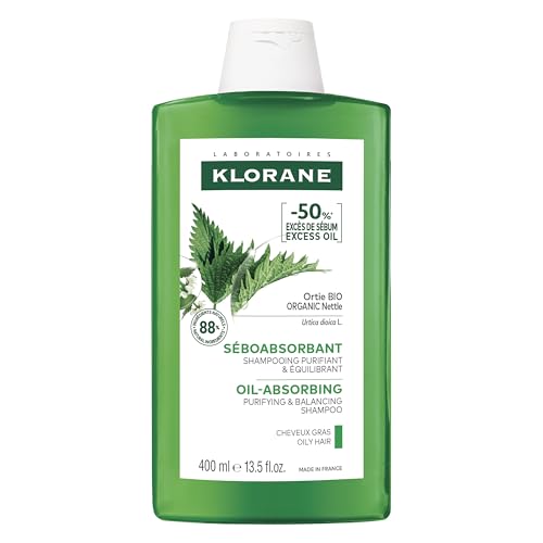 Klorane, Oil Absorbing Shampoo with Organic Nettle for Oily Hair and Scalp, Helps Absorb Excess Oil , Natural, 400ml