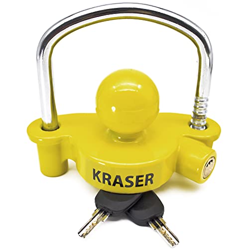 KRASER KR815 Antifurto Rimorchio, Lucchetto per Traino, Caravan, Universale, visibilità, Gancio di Traino, Resistente, Barra di Gancio Sfera Roulotte, Accoppiatori Sicurezza Serratura, Regolabile