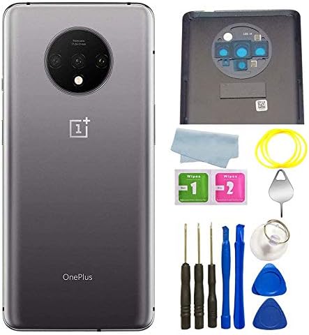 Battery Back Cover Rear Panel Glass +Camera Lens Replacement for OnePlus 7T 6.55inch (Frosted Silver)