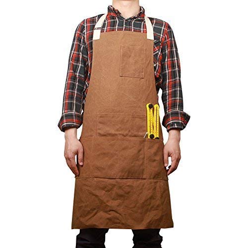 QEES Unisex Damen Herren Werkzeugschürze Arbeitsschürze mit Taschen Wasserdicht für Küche, Garten, Werkstatt, Garage (Dunkelbraun) WQ05-0 Cover