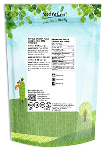 Brown Flax Seeds, 8 Ounces – Non-Gmo Verified, Raw Whole Flaxseed, Kosher, Vegan, Bulk. High Dietary Fiber Food. Rich In Omega-3 Fats. Great For Salads, Baked Goods, Smoothies, Oatmeal, And Yogurt. #TOP1