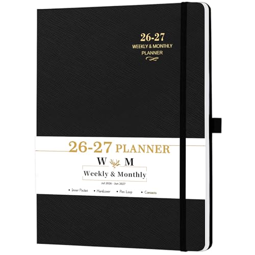 Planner 2026-2027 - Planner Weekly and Monthly 2026-2027, JUL 2026 - JUN 2027, Calendar Planner with Hardcover, Thick Paper, Back Pocket, Notes Pages, Pen Loop (9" x 11") - Black
