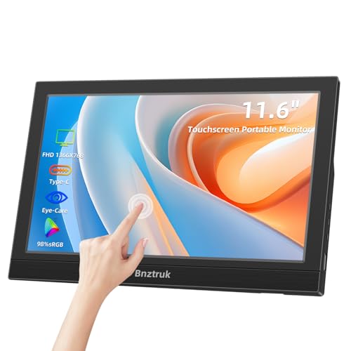 Bnztruk 11.6 Zoll Touchscreen Tragbarer Monitor, Klein Externer Monitor FHD 1366x768 IPS Bildschirm Display mit USB Type C HDMI für Raspberry Pi Laptop Mac PS4 Computer,PC 16:9