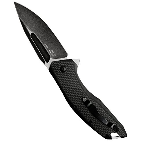 Kershaw Flourish Pocket Knife (3935); 3.5-Inch Blackwash Clip Point Blade With Black Carbon Fiber Handle; Features Speedsafe Assisted Opening, Flipper, Lanyard Hole And Reversible Pocket Clip; 5.3 Oz. #TOP2