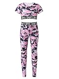 Yeahdor Kinder Mädchen Camouflage Jogginganzug Trainingsanzug Sport Set Top Fitness Sportanzug mit Leggings Hose Sportswear Gr. 116-164 Rosa 164