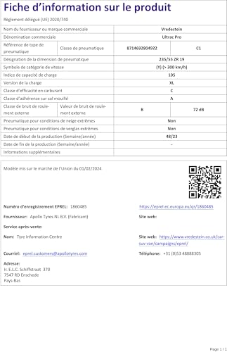 Vredestein - 235/55 ZR19 Tl 105(Y) Ultrac Pro Xl Fsl Bsw – Pneumatici Estivi - 3