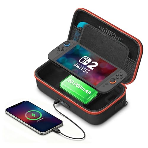 VAWVVA Charging Case for Nintendo Switch 2 - 20 000mAh Battery Power Bank Carrying Bag for Travel 35W Magnetic USB-C Output Protective Hard Shell & Adjustable Shoulder Strap