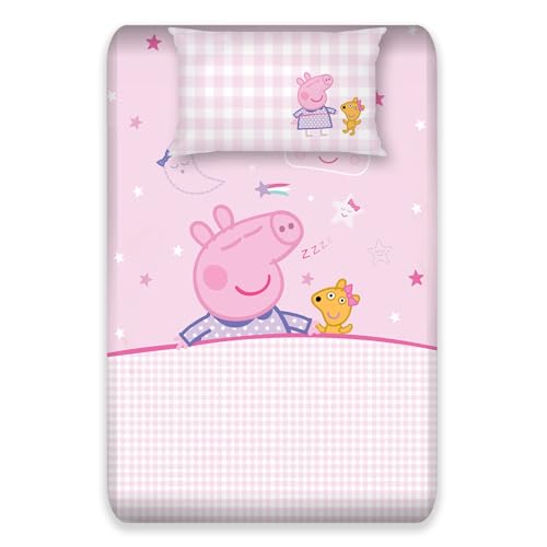 Image of Sassoon Peppa Pig (Sleep) Digital Printed, Cotton Single Bedsheet, 300 TC, 1 Pillow Cover, Fade Resistant, Bedsheet for Kid's Bedroom, (1.50m X 2.35m)