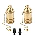EFINEHOME 2 Pack Solid Brass Light Socket with 2 Socket Rings, Pull-Chain Version, Top Quality Supplies for Handmade Lighting, Lamps, Pendants etc (Natural Brass-Pull Chain)