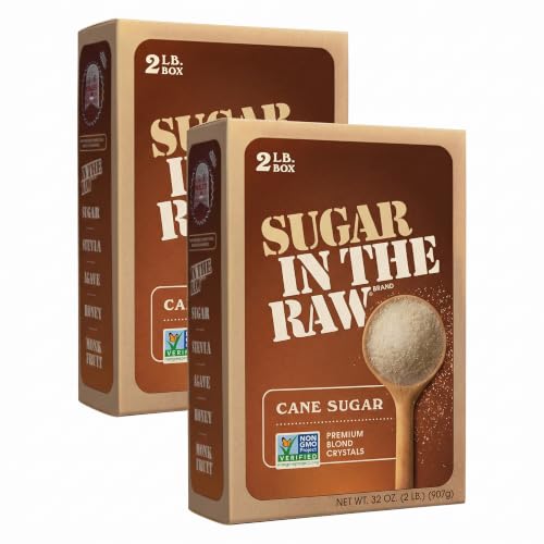 Sugar In The Raw Premium Cane Sugar, 2 lb. Box, Non-GMO Project Verified, Kosher, Vegan and Gluten Free Cane Sugar (Pack of 2)
