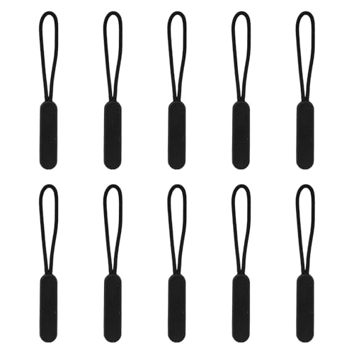 10pcs Zipper Pull Cord Replacement, Premium Plastic and Polyester Extender Cord Paracord Zipper Puller Zip Tab Tags Practical Accessories for Clothing Luggage Jackets Backpack(Black)