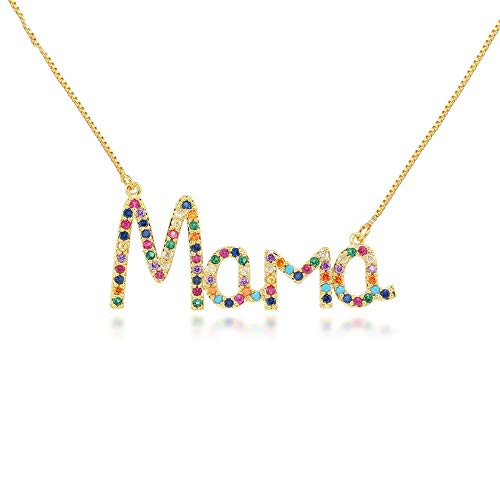 Élégant cadeau de fête des mères -MaMa lettre nom pendentif chaîne colliers cuivre zircone cubique collier bijoux cadeau pour les femmes, mignon personnalité pendentif tour de cou pour elle Cover