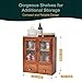 Geometric Motif Mahogany Storage Cabinet with Floral-Embossed Pressed Glass Doors – Victoria Floral Patterned Display Cupboard with 2 Drawers for Kitchen, Pantry and Countertop Organization