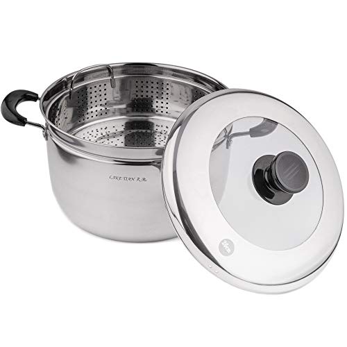 2 Tier Stainless Steel Steamer Pot Cookware Pot & Pan/Saucepan Cooking Set With Insert Basket, Great Steamer For Cooking Food, Tempered Glass Lid, Dishwasher Safe By Lake Tian (22Cm/8.7In), 6Qt #TOP2