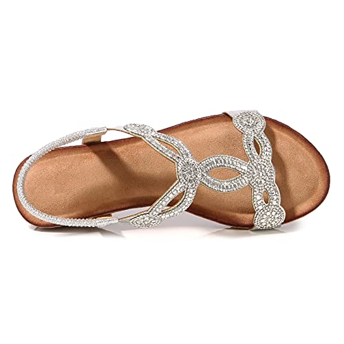 Meeshine Women's Wedge Sandals Summer Comfortable Casual Bohemian Beach Rhinestone Platform Shoes3