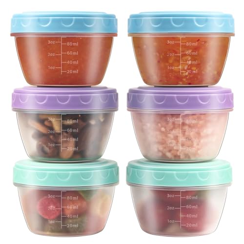 6 Mini Herméticos de Plástico 117ml, Recipientes para Alimentos Redondos con Tapa, Tapers para Comida Hermético Pequeño Reutilizables Plástico, Apto para Congelador, Microondas y Lavavajillas,BPA Free