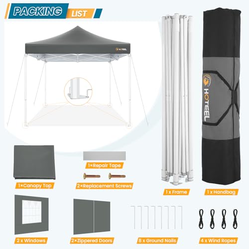 Image of Hoteel 10x10 Pop Up Canopy Tent, Heavy Duty with Durable Frame, 4 Sidewalls