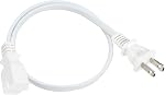 2FT Polarized 2Prong Extension Cord - White Replacement US AC Two Prong 13A 125V Power Extension Cable, Short Small Low Profile Flat Wall Appliance Power Cord for Outlet Saver, Christmas Light