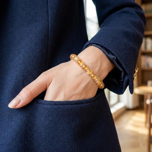 Image of Natural Citrine Bracelet for Men & Women | 8mm Round Beads Lab Certified Original Yellow Crystal Stone | Stretchable Gemstone for Wealth, Success & Manifestation