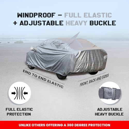 Image of Autofact Waterproof Car Body Cover Compatible with Skoda Fabia with Mirror and Antenna Pockets (Shinning Silver)