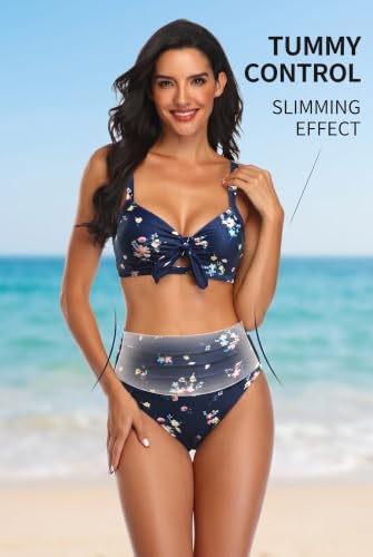 Image of Tempt Me High Waisted Tie Front Bikini Set Two Piece Tummy Control Swimsuit