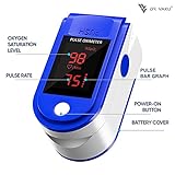 DR VAKU® Pulse Oximeter Fingertip LED Screen, Blood Oxygen Saturation Monitor Fingertip, Blood Oxygen Meter Finger Oximeter Finger with Pulse, O2 Monitor - Blue