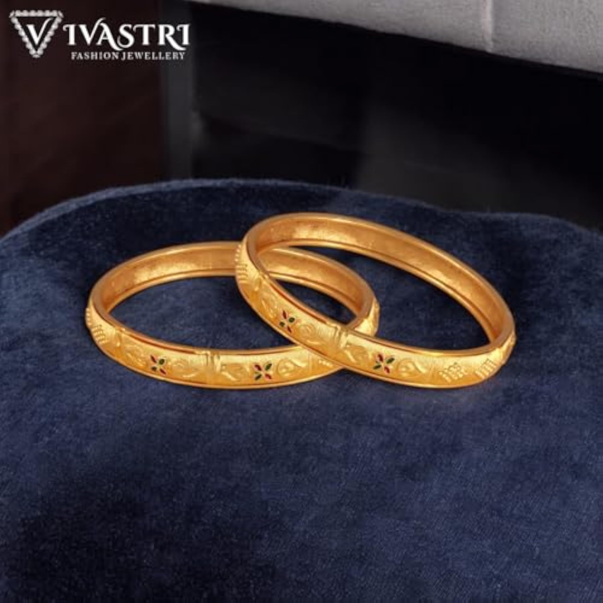 Women's Premium Gold Plated Meena Designed Alloy Bangle Set