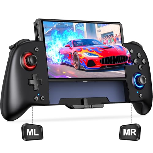 Switch Controllers Compatible with Nintendo Switch/OLED, One-Piece Joypad Controller Replacement for Switch Pro Controller with 9 Lights Color, Switch Remote for Users Who Prefer Handheld Mode