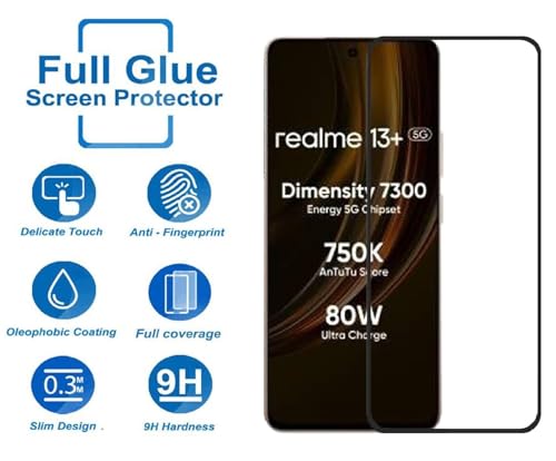Image of 100FIT Tempered Glass For Realme 13 Plus 5G With Full Glue Edge-to-Edge Protector And Easy Installation Kit