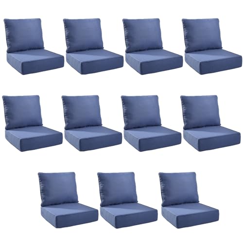 Image of Outdoor Cushion Set for Patio Furniture, UV Resistant, Water Resistant - 6 Inch Thick Foam Garden Cushions- 24x24 Inch Patio Seat Covers for Chair /Sofa /Couch | Blue | 11-Pack |