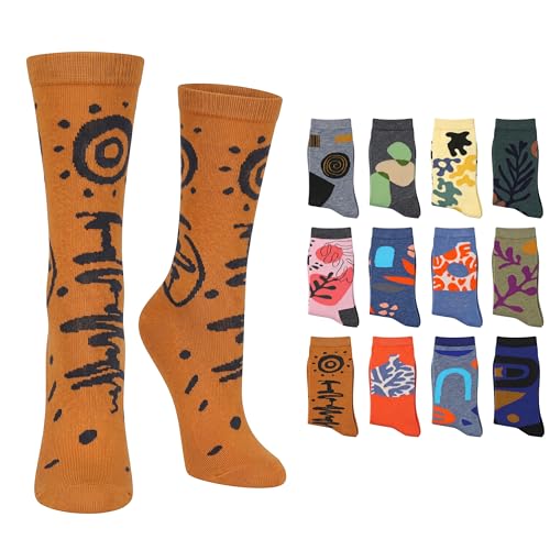 Image of Tipi Toe Women's Fun Patterned Dress Socks, 12-Pack Lightweight Colorful Crew Socks, Casual Novelty Assorted Designs