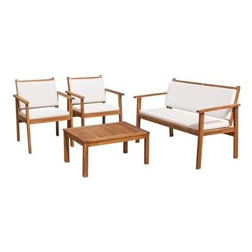 4 Piece Acacia Wood Outdoor Sofa Set