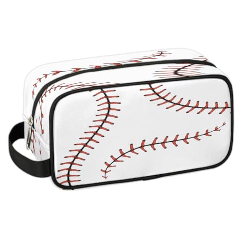LLCXCSI Boys Travel Toiletry Bag, Kids Waterproof Hanging Dopp Kit, White Baseball Wash Bag with Large Capacity for Travel, Sports, Shower