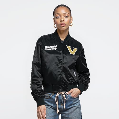 Pro Standard Womens College Vanderbilt University Classic Essentials Satin Jacket Black M