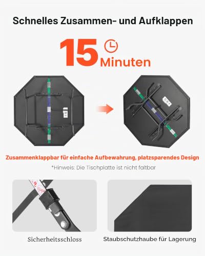 VEVOR klappbarer Pokertisch für 8 Spieler (1325 mm) Kasino-Freizeittisch mit gepolsterten Schienen & Getränkehaltern, achteckige tragbare Spieltische mit Filz- und Metallbeinen Texas Hold’em Poker