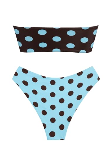 Image of ZAFUL Women's High Cut Bandeau Bikini Set Strapless Solid Color 2 Pieces Bathing Suit Swimsuit