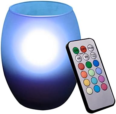 CANDEL CHOICE Color Changing Battery Operated Flameless Candle with Remote Timer, Multi Color LED Light with Oval Frosted Glass Holder for Halloween Christmas Party Decor Teen Girl Room 4”(D) x4.7”(H)