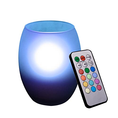 Candel Choice Color Changing Battery Operated Flameless Candle With Remote Timer, Multi Color Led Light With Oval Frosted Glass Holder For Halloween Christmas Party Decor Teen Girl Room 4”(D) X4.7”(H) #TOP2