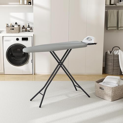 Yaheetech Foldable Ironing Board, Heavy Duty Iron Board with 9 Adjustable Heights, 4 Layer Cover and Safety Iron Rest, 52X14 Compact and Space Save Iron Board for Home Laundry Room Use, Gray