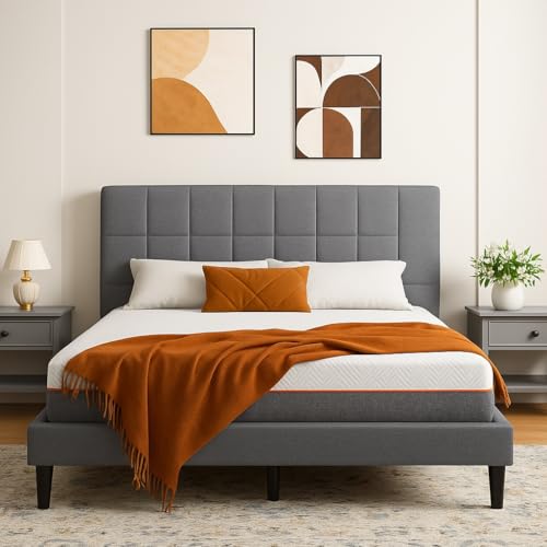 Marsail Queen Size Bed Frame and Mattress Set with Adjustable Upholstered Headboard and 10-inch Gel Memory Foam, Sturdy and Durable with 12 Support Legs, Breathable Cooling, Easy Assembly, Dark Gray