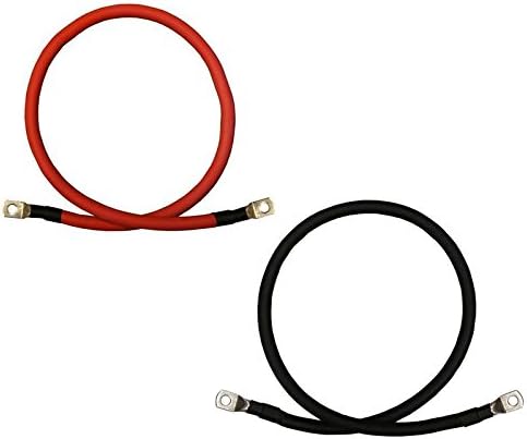 4 AWG Gauge Red + Black Pure Copper Battery Inverter Cables Solar, RV, Car, Boat 5 feet 3/8 + 5/16 in Lugs