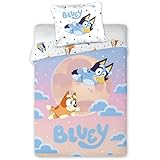 BrandMac Bluey & Bingo Junior Bettwäsche-Set | Bettbezug 100x135 cm mit Kissenbezug 40x60 cm | Offizielles Bluey Baby Bettwäsche-Set | Farbenfrohes Cartoon-Design