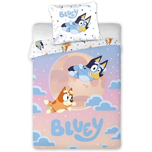 BrandMac Bluey & Bingo   Juego de ropa de cama infantil, funda de edredón de 140 x 200 cm y funda de almohada de 50 x 70 cm, juego de ropa de cama oficial Bluey | Diseño de dibujos animados coloridos