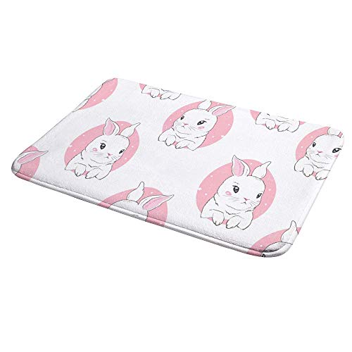 Tapis de bain velours lavable en machine blanc et rose corail