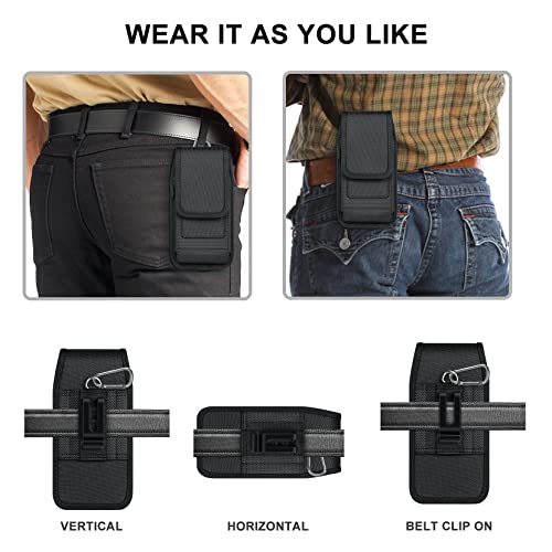 Ykooe Rfid Blocking Cell Phone Holster For Iphone 14 13 12 11 Pro Max, Xr, Xs Max, Samsung Galaxy S21 Fe S20 S22 Ultra A12 A13 A53 A32 A52 A22 Nylon Belt Clip Loops Card Holder Pouch Case, Black #TOP3